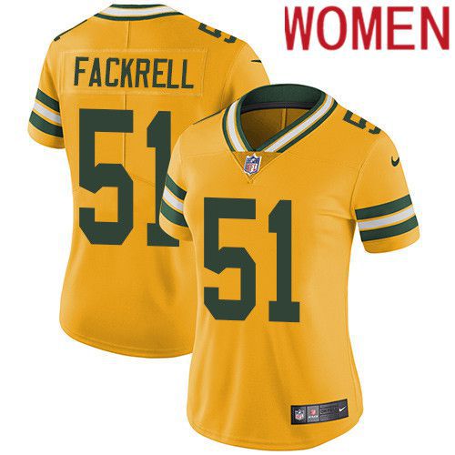 Women Green Bay Packers #51 Kyler Fackrell Yellow Nike Vapor Limited NFL Jersey->women nfl jersey->Women Jersey